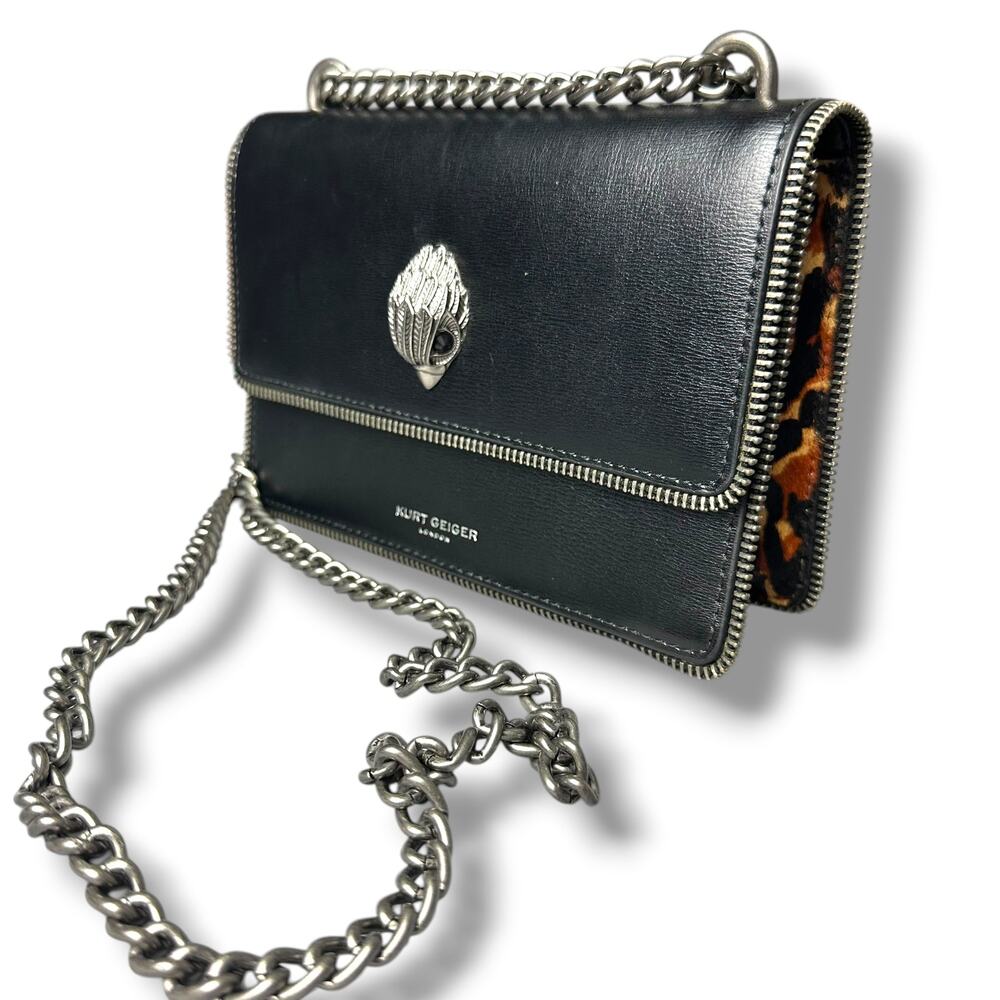 Kurt Geiger Mini Shoreditch Crossbody Body Bag Black Leopard Pony Hair